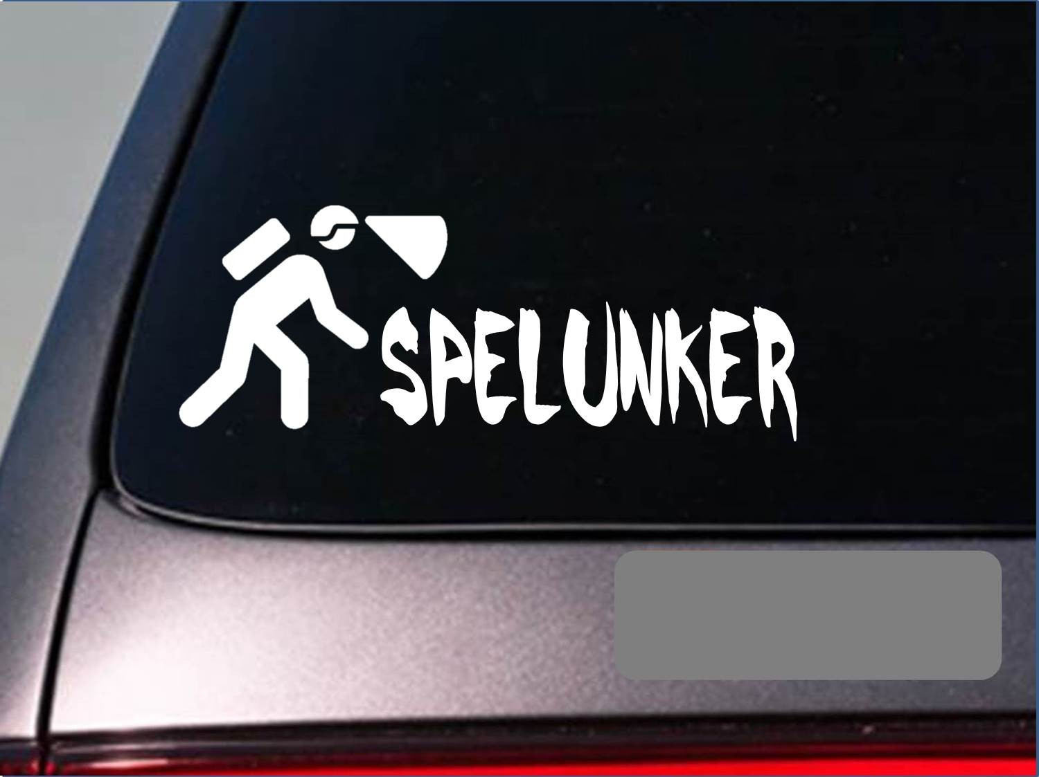 Spelunker spelunking hiking geology bats head light *E218* cave 8" STICKER DECAL