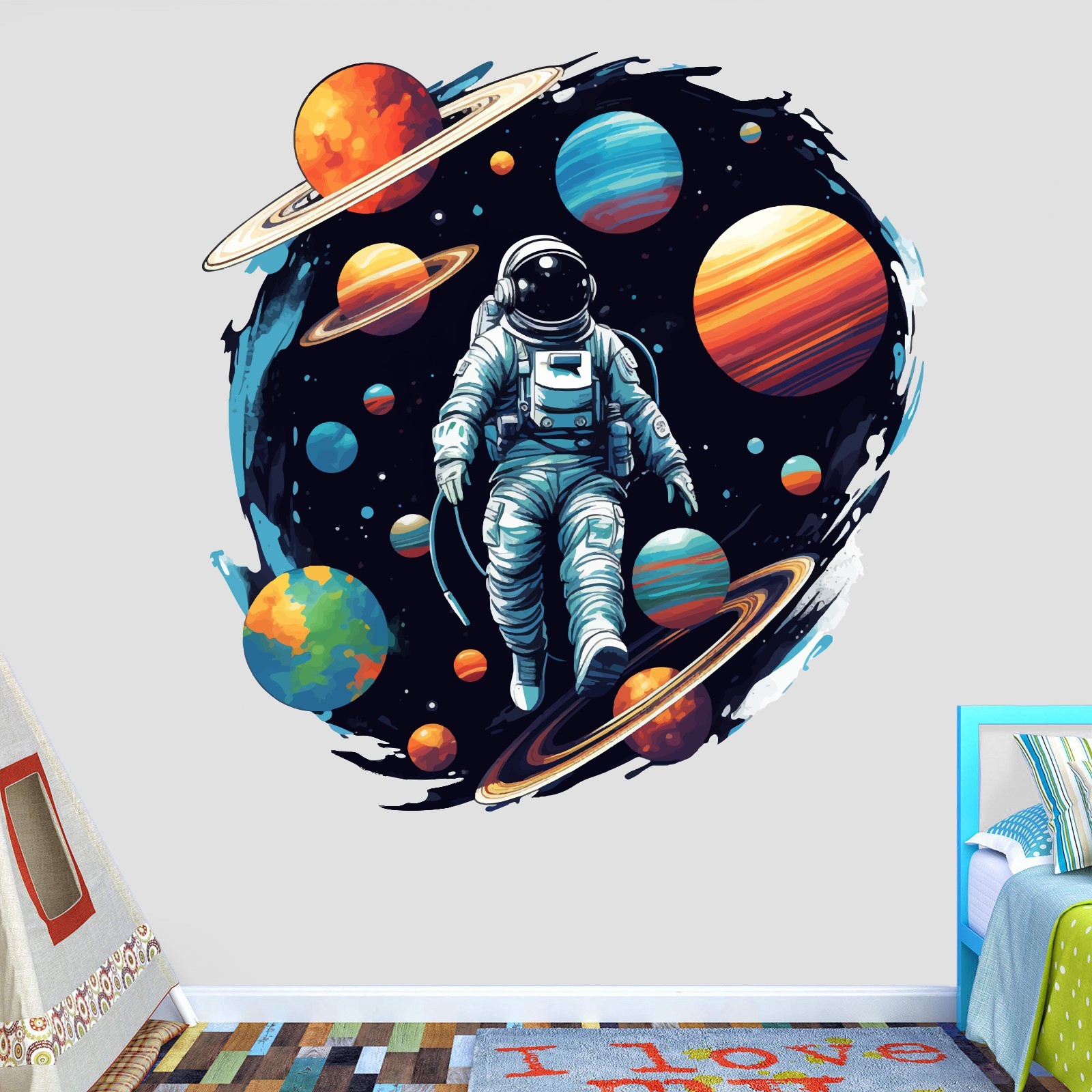 Astronaut Space Wall Decal Planets Galaxy Vinyl Sticker Kids Room Decor M-80
