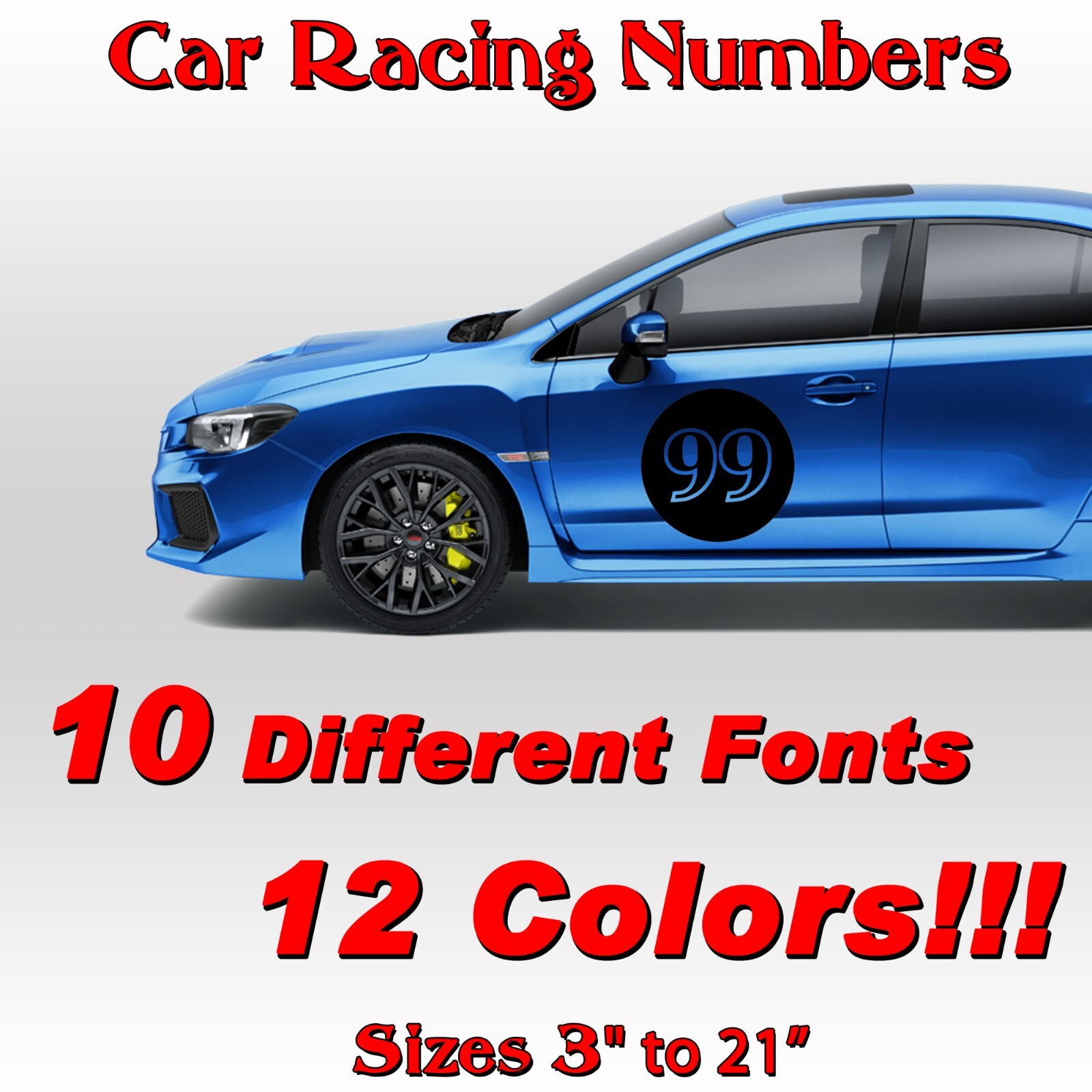 2 pack Racing Car numbers circle door custom number rally sport die-cut decal V4