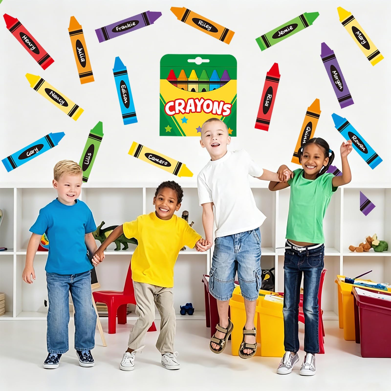 19Pcs Crayon Door Sticker Classroom Door Decoration Back to School Colorful R…