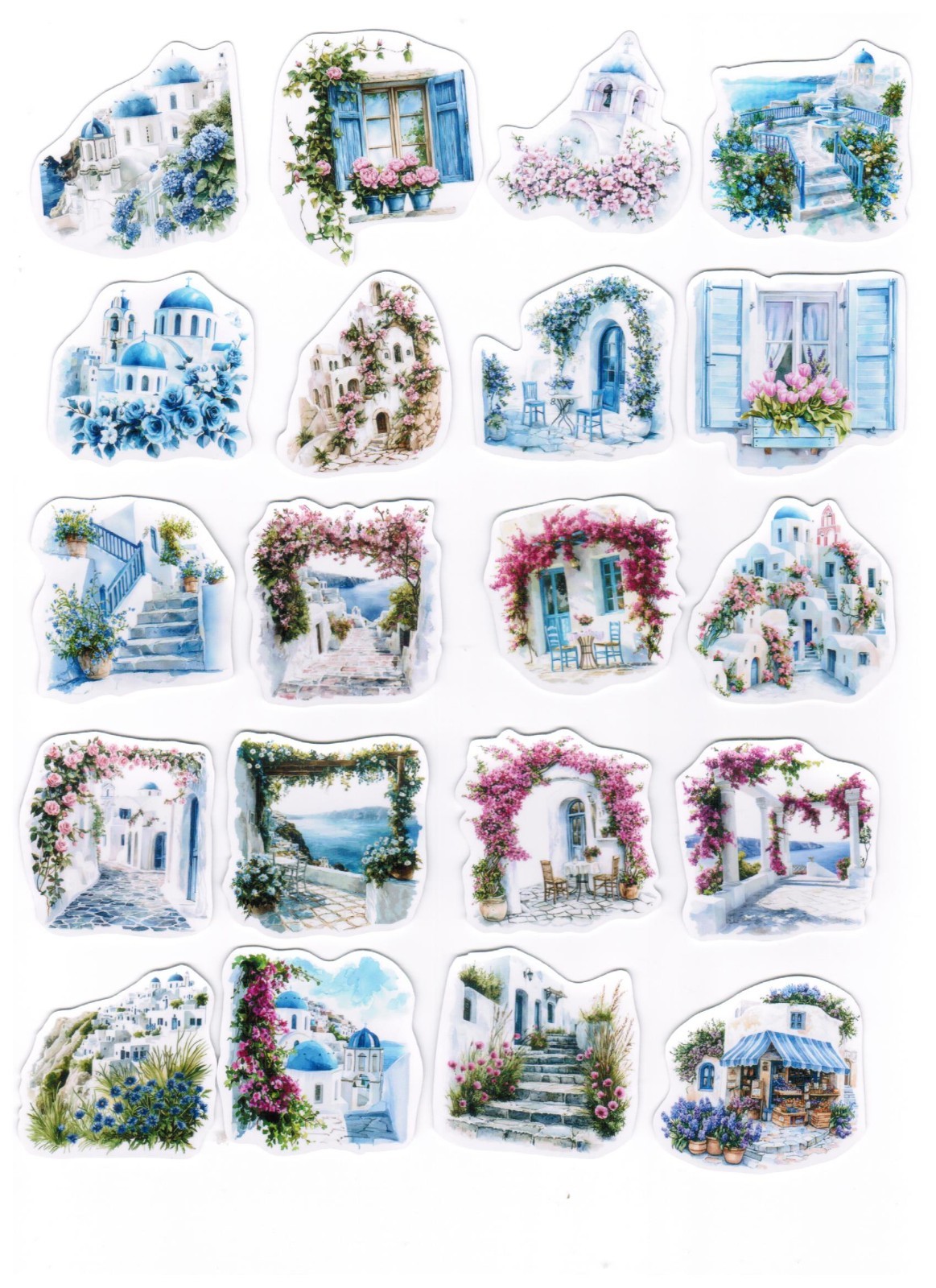 20 Pcs Set Santorini Greece 2D flat Vintage STICKERS for Scrapbook DIY Journel