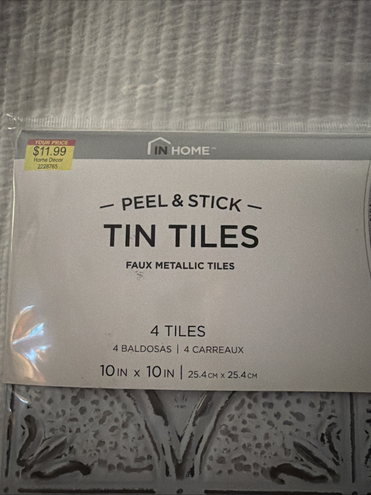 New In Home Camden Antique White Peel & Stick Faux Tin Tiles 10”X10” Wall Pops