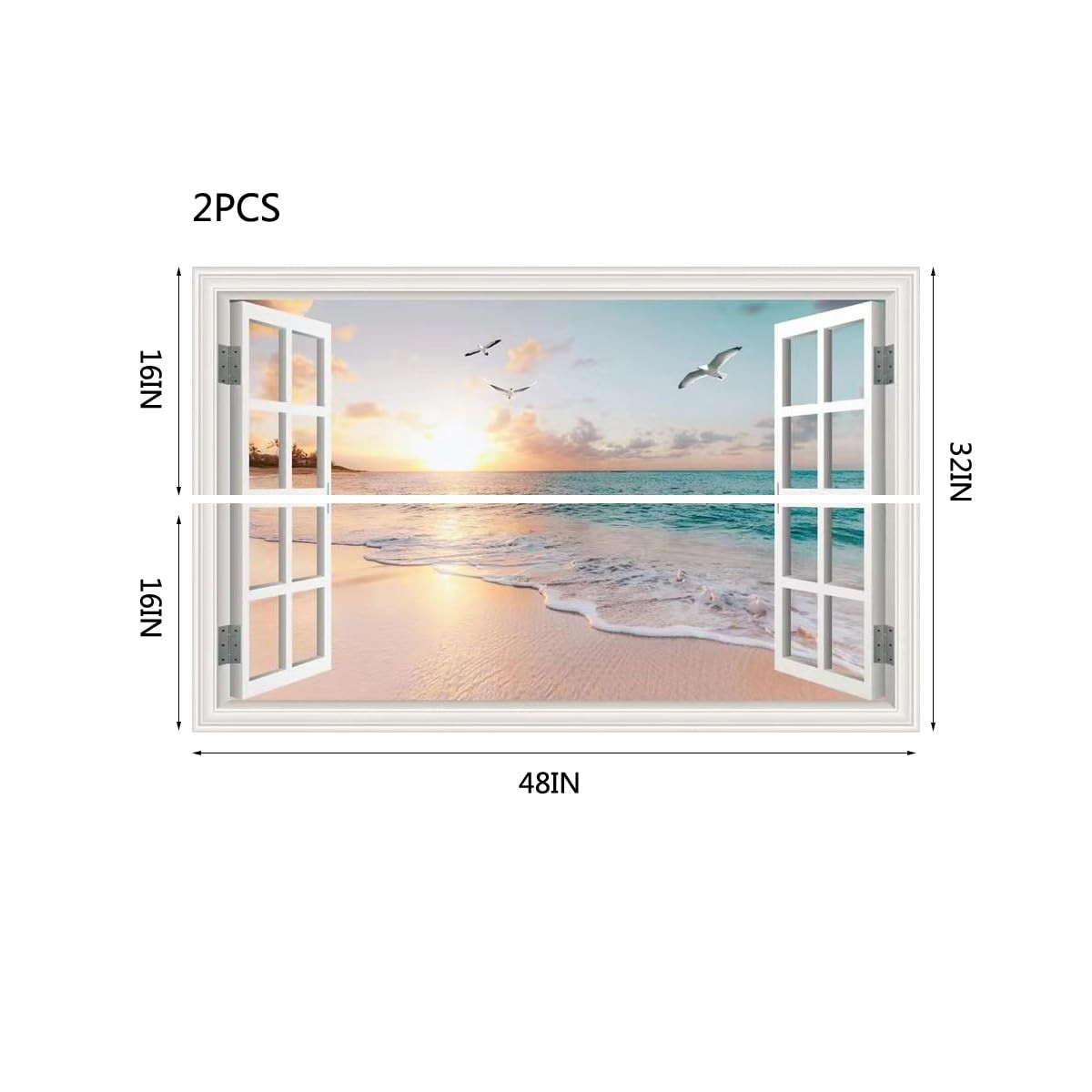 Fake Window Wall Decal Summer Beach Seascape Faux Window Sticker Office Poste…