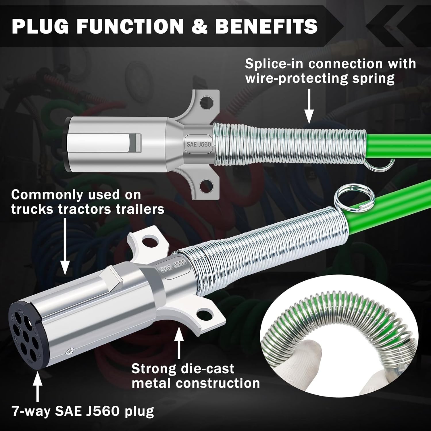 15 Ft Coiled Air Brake Hoses & ABS Electrical Power Wire Assembly Kit 3 in 1 Sem