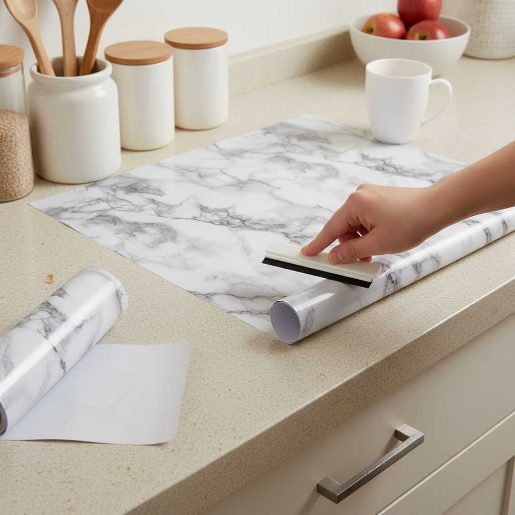 Matte White Marble Self-Adhesive Waterproof PVC Film Kitchen, for Cabinets