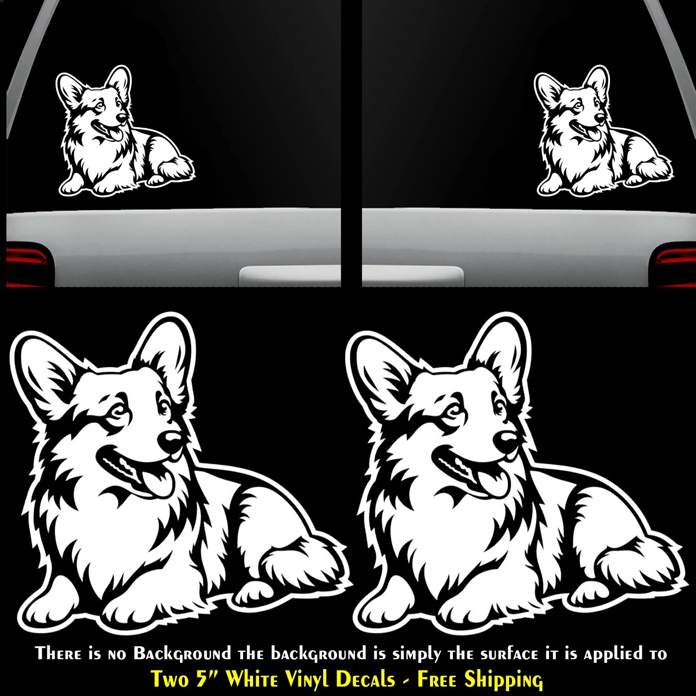 Two Pack Corgi 5" White Vinyl Decals Car Truck Windows Laptop Tablet Mailbox