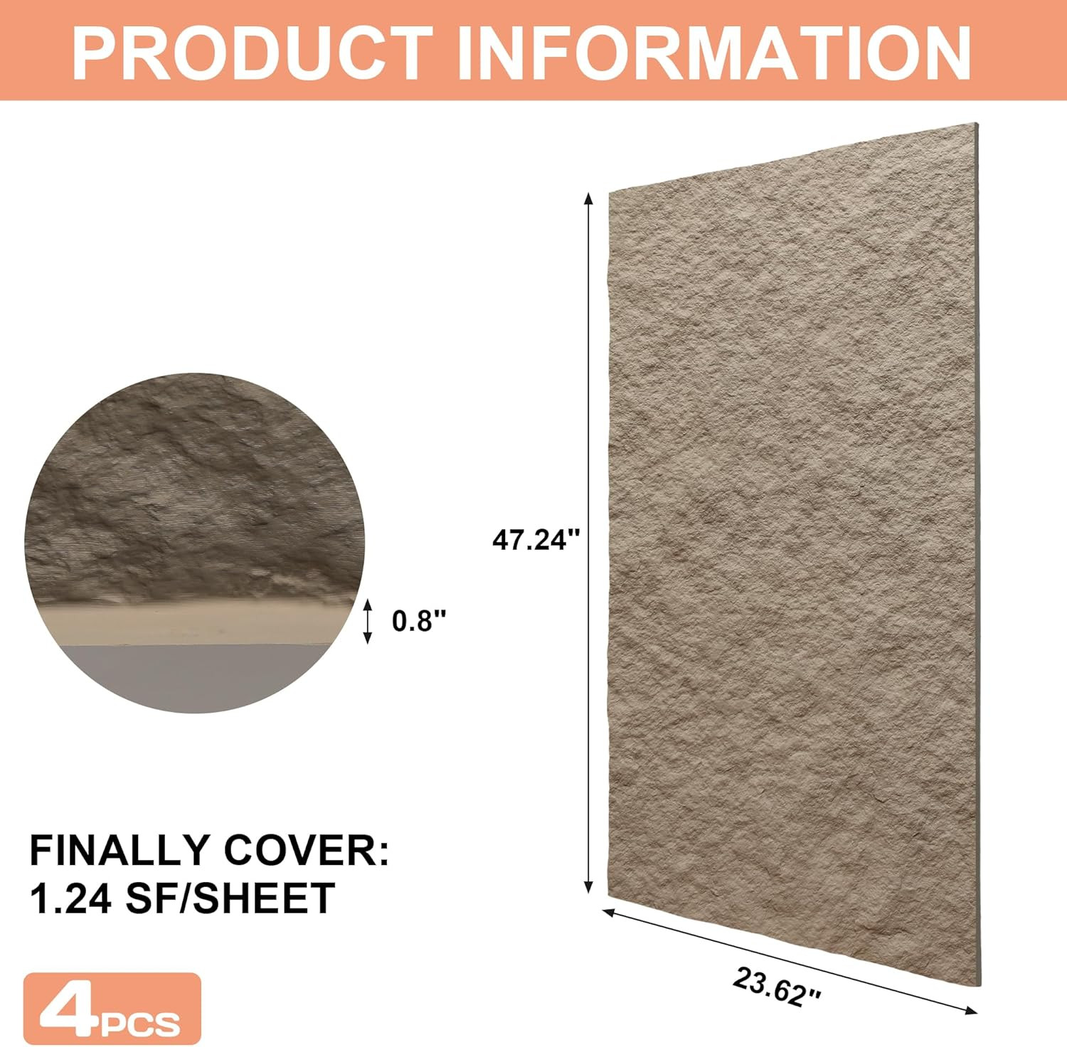 3D Faux Stone Wall Panels – 4 PCS Cement Texture Wainscoting for Home Decor