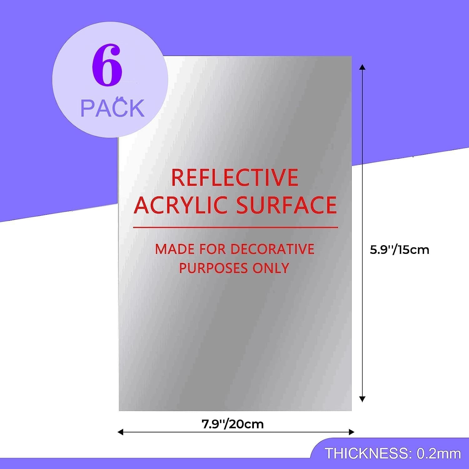 Flexible 8"x6" Acrylic Mirror Tiles – Self-Adhesive Décor for Versatile Use