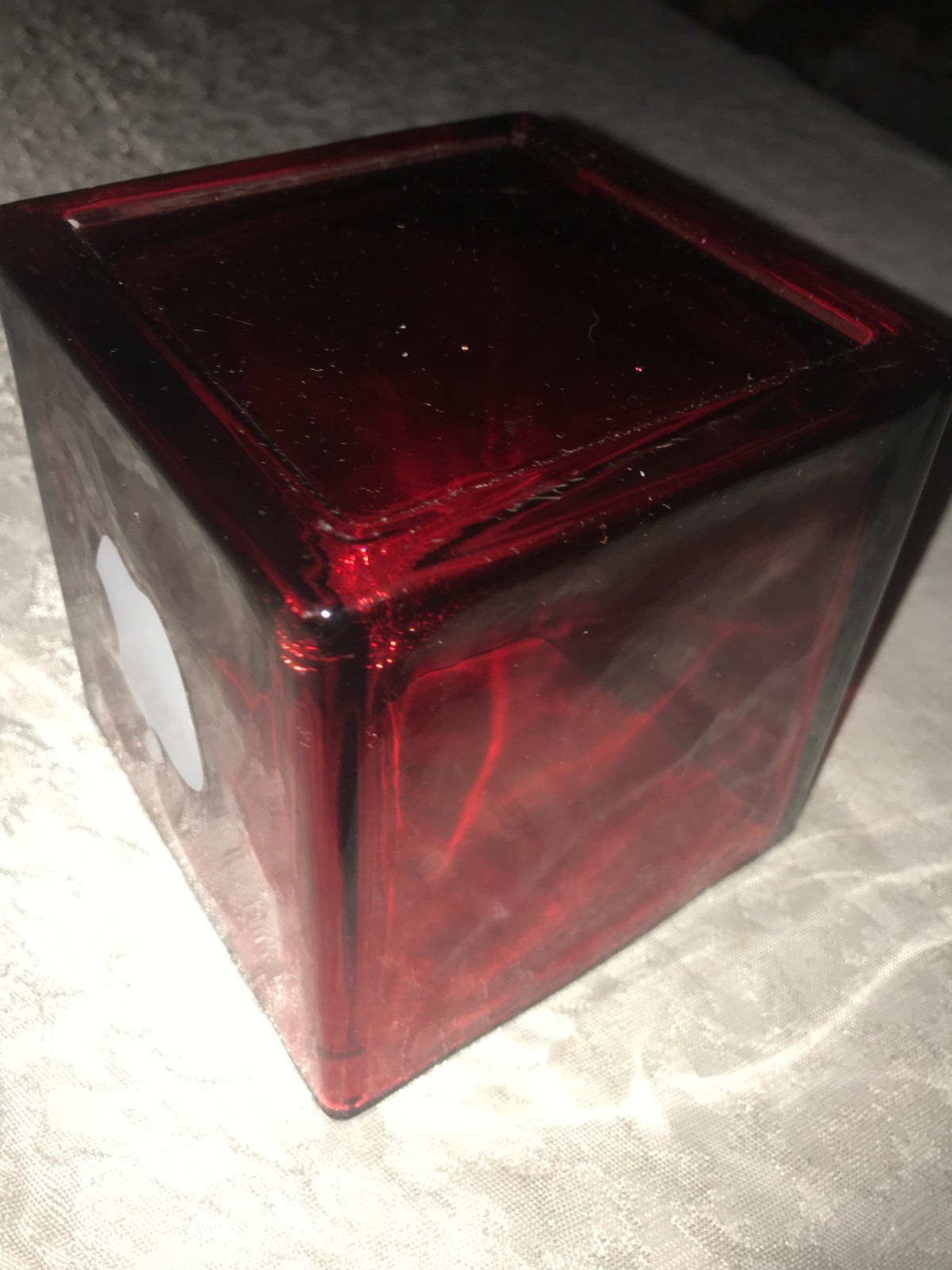 APPLE Inc. WHITE Iconic LOGO Red HEAVY Glass VASE Planter BOWL 4¾" SQUARE Cube