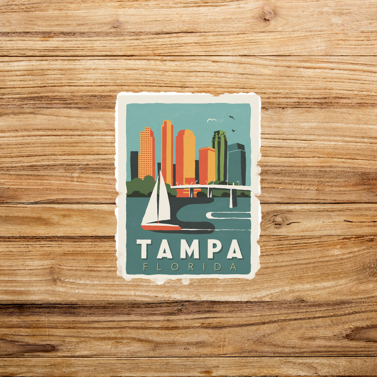 Vintage Tampa Florida Skyline Travel sticker – Retro Wall Art Decor Print #3059