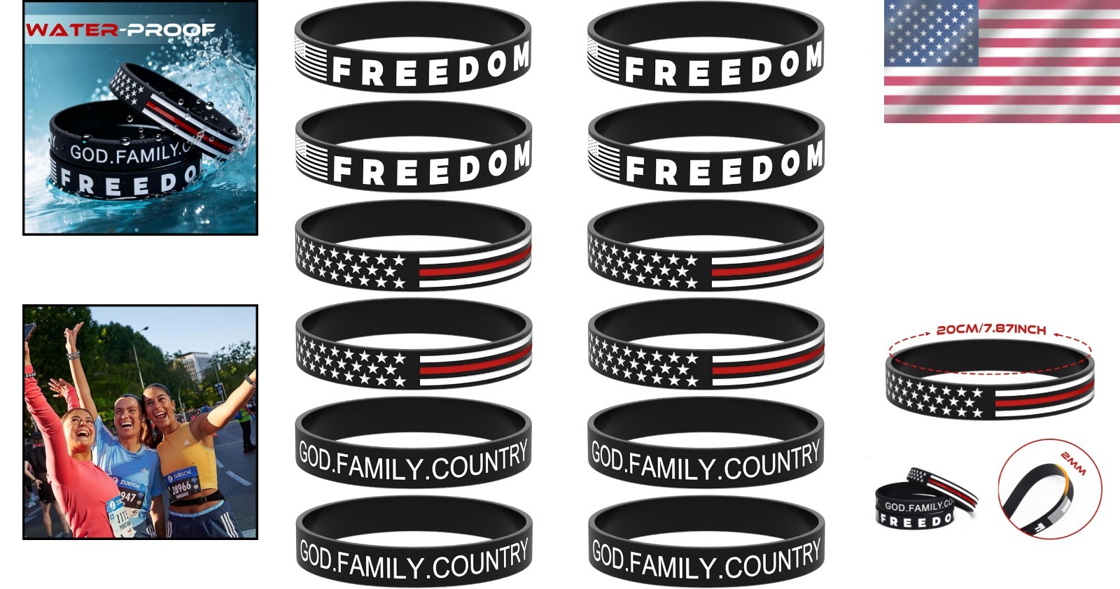 12 Pack Charlie Kirk Patriotic Silicone Wristbands for Justice and Freedom