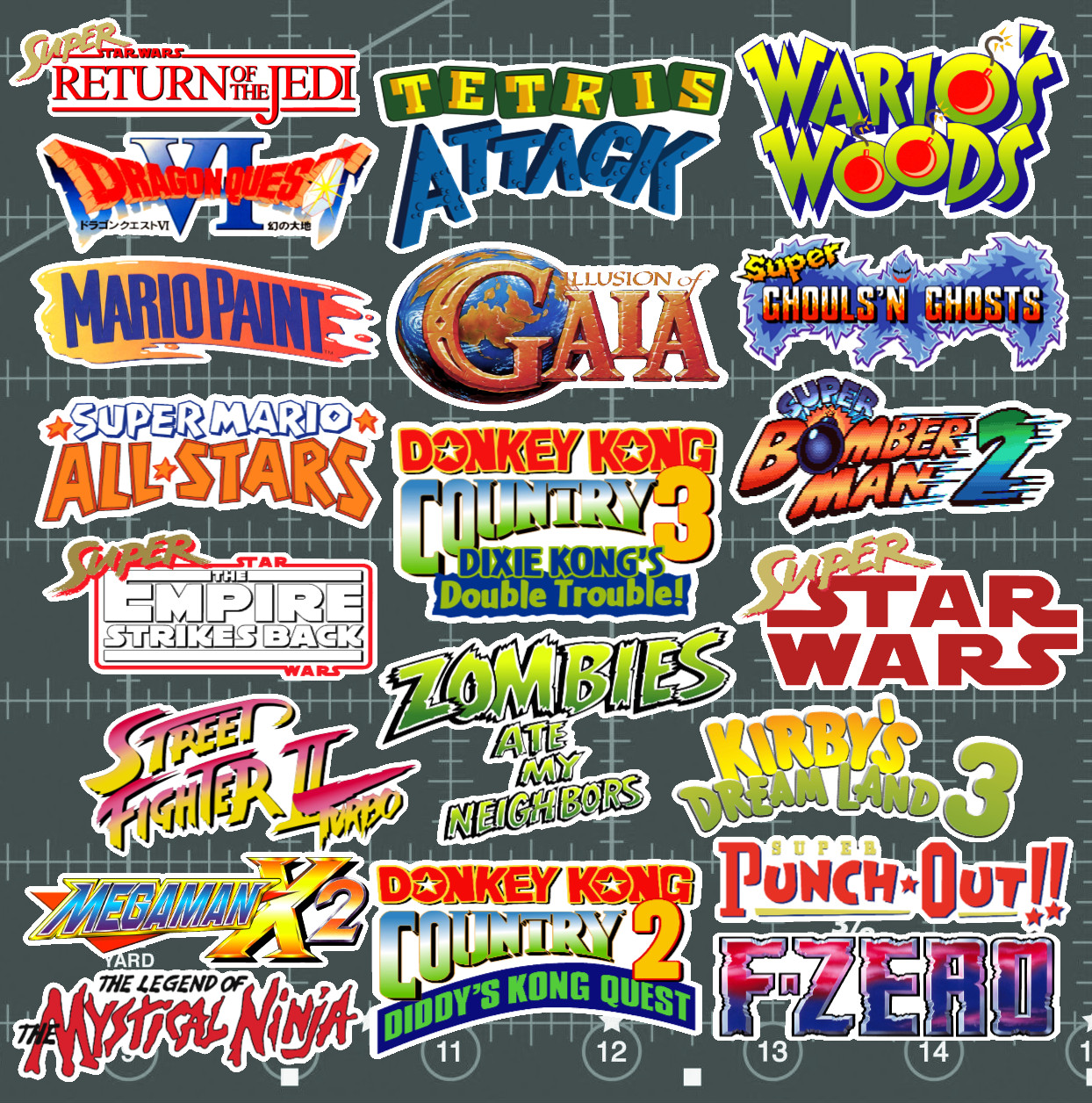 20 Super Nintendo SNES Logo Sticker Pack – White, Clear or Holographic – Vinyl
