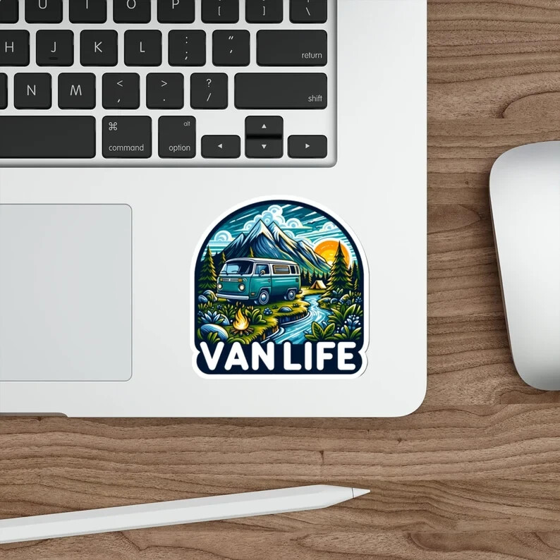 Van Life Sticker – Water-Resistant Camping Decal, Mountain Nature, Outdoor Adven