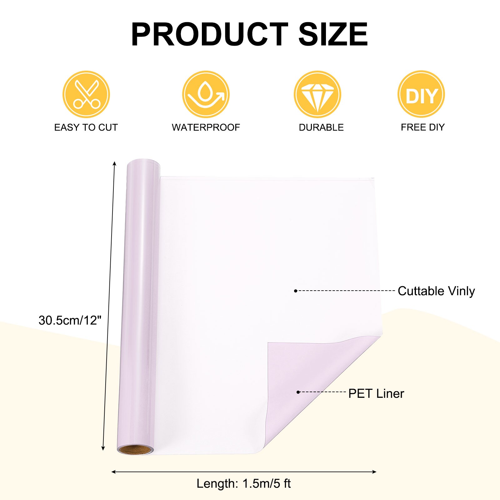 Light Pink Permanent Vinyl, 30cm x 1.5m Roll for Cricut
