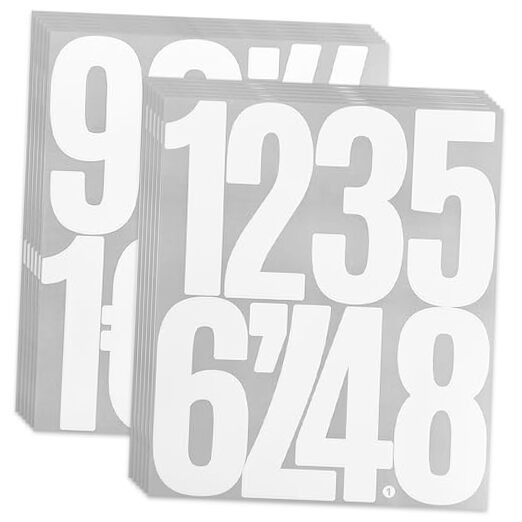 264 Large Number Stickers, 12 Sheets 5 Inch Self-Adhesive Vinyl Number White