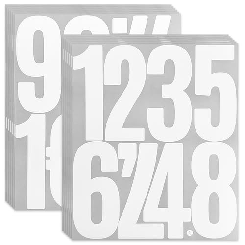 264 Large Number Stickers, 12 Sheets 5 Inch Self-Adhesive Vinyl Number White