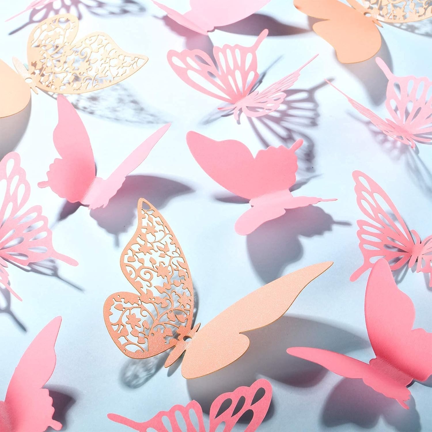 Romantic 3D Pink Butterfly Wall Stickers – 144 Assorted Pieces for Parties