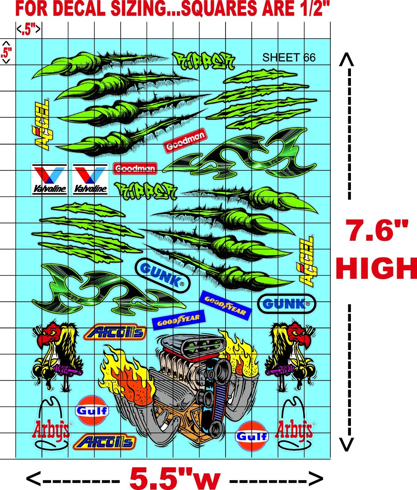 WHITE Vinyl Sticker Sheet 66 CLAWS-R/C MODEL Decal fits 1/10-1/16 Scale BUZZARD