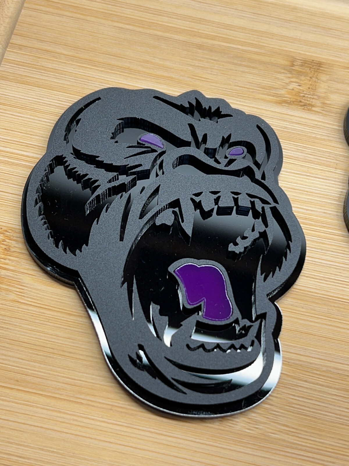 Angry Gorilla Purple Eye Car Truck Emblem Badge Matte Black/Black Custom PK of 2