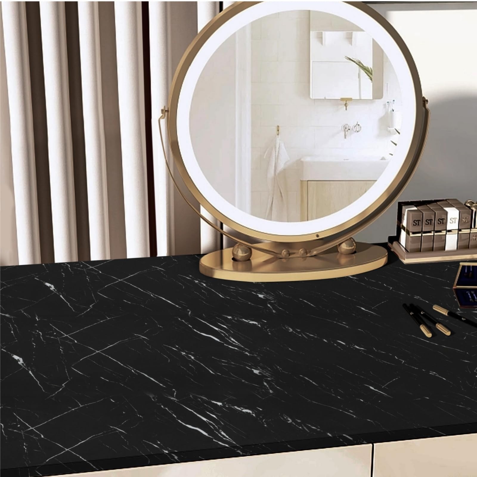 Abyssaly Black Marble Contact Paper Glossy Granite Matte Peel and Stick Wallp…