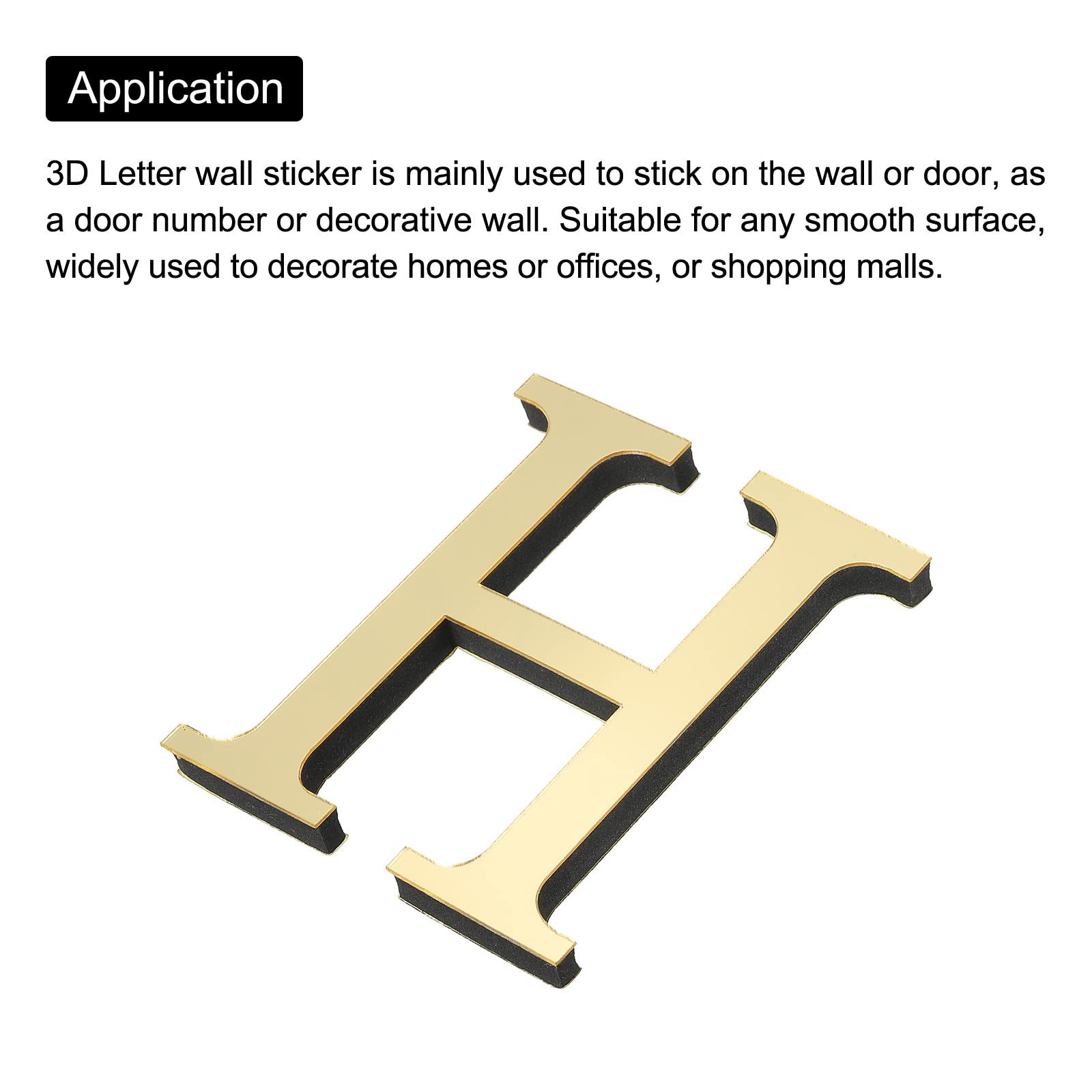 PATIKIL 3D Acrylic Alphabet Mirror Wall Stickers Letter H SelfAdhesive Home D…