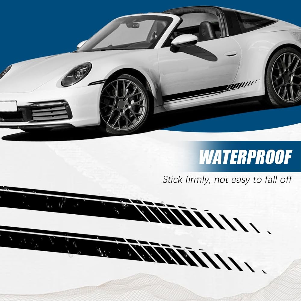 2Pcs Sports Racing Stripe Graphic Stickers, Side Door Vinyl Decals, Universal…
