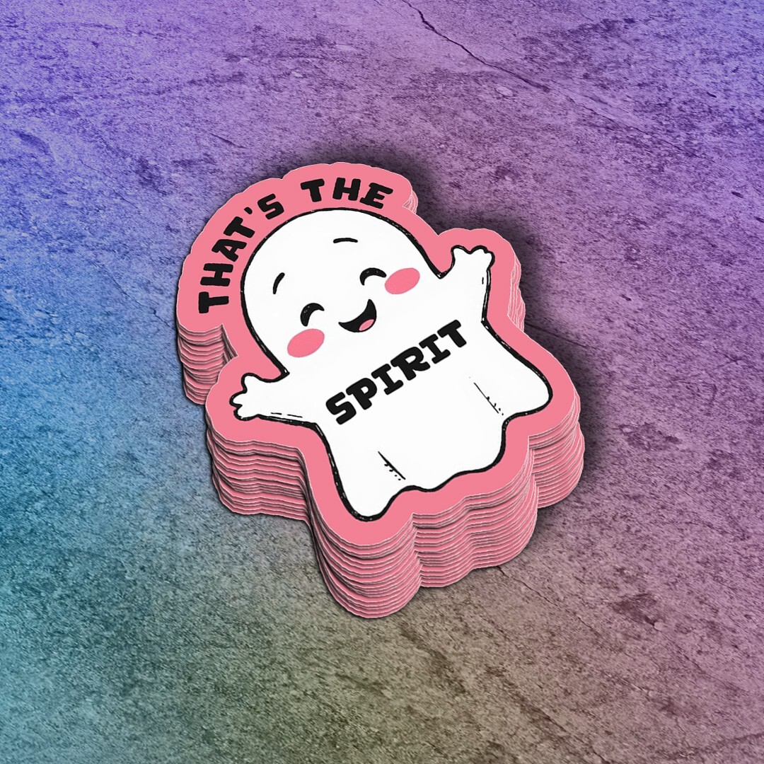 Happy Vinyl Smiling Ghost Sticker: "That's the Spirit" Decal – Dishwasher Safe