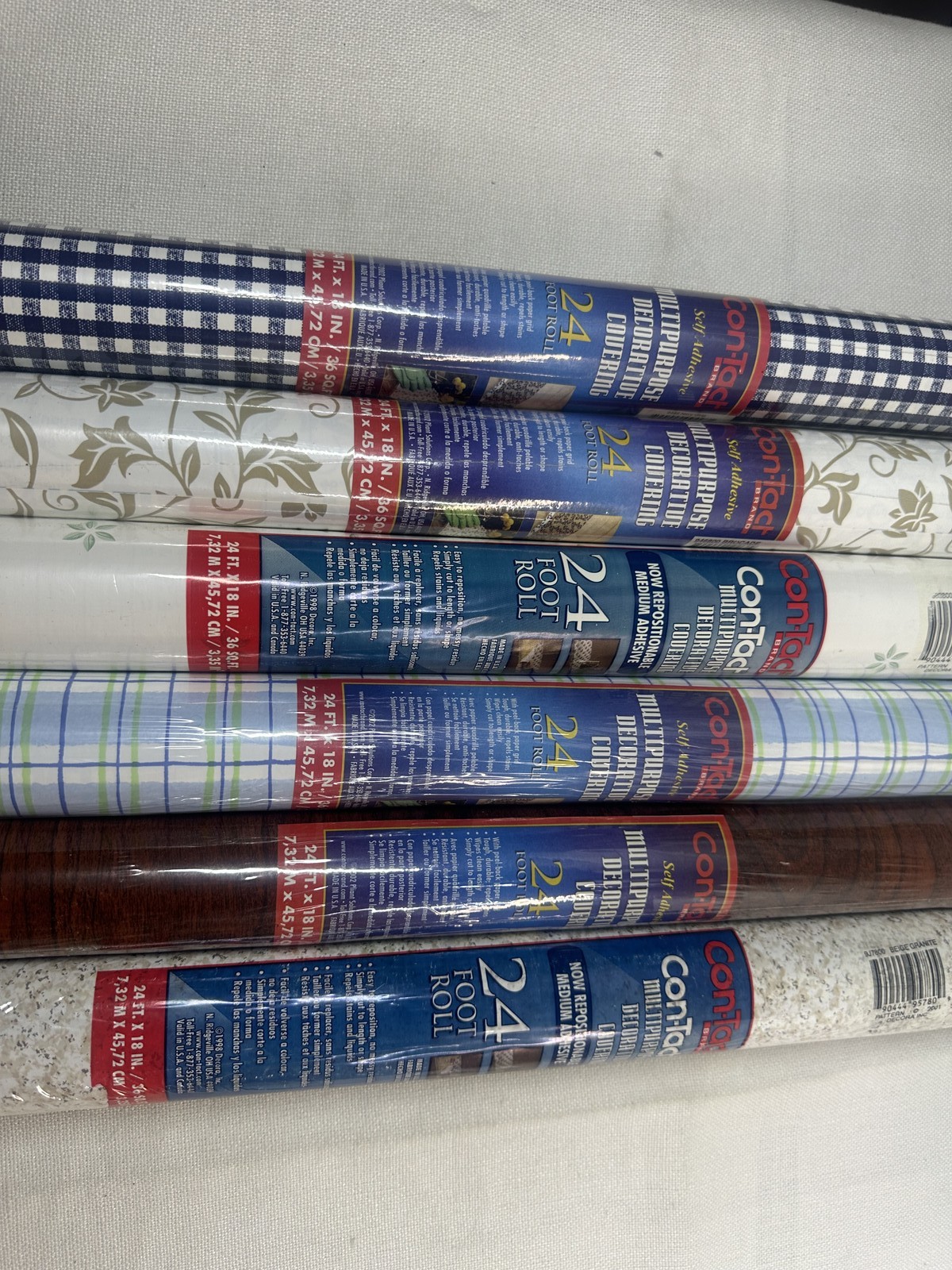Lot of 6 Vintage Con-Tact Brand Self-Adhesive Shelf Liners 24ft Decorative Rolls