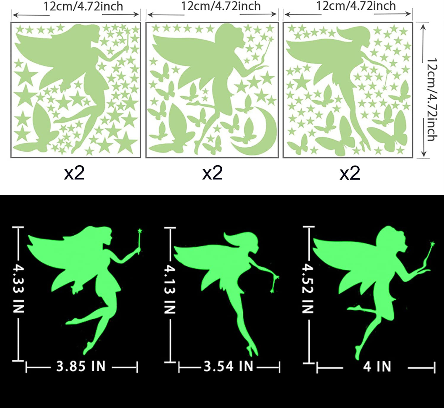 Glow in the Dark Fairy Wall Decals, Luminous Fairies Wall Stickers Bedroom Ceili