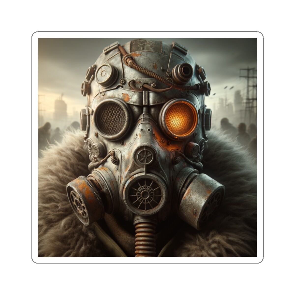 Sticker Post-Apocalyptic Warrior Gas Mask Art 2×2 3×3 4×4 6×6