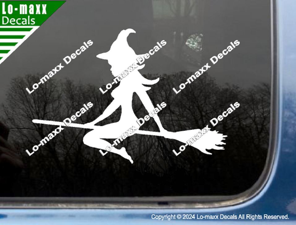 Mudflap Girl Witch Riding Broom Trucker Custom Graphic Die Cut Vinyl Decal