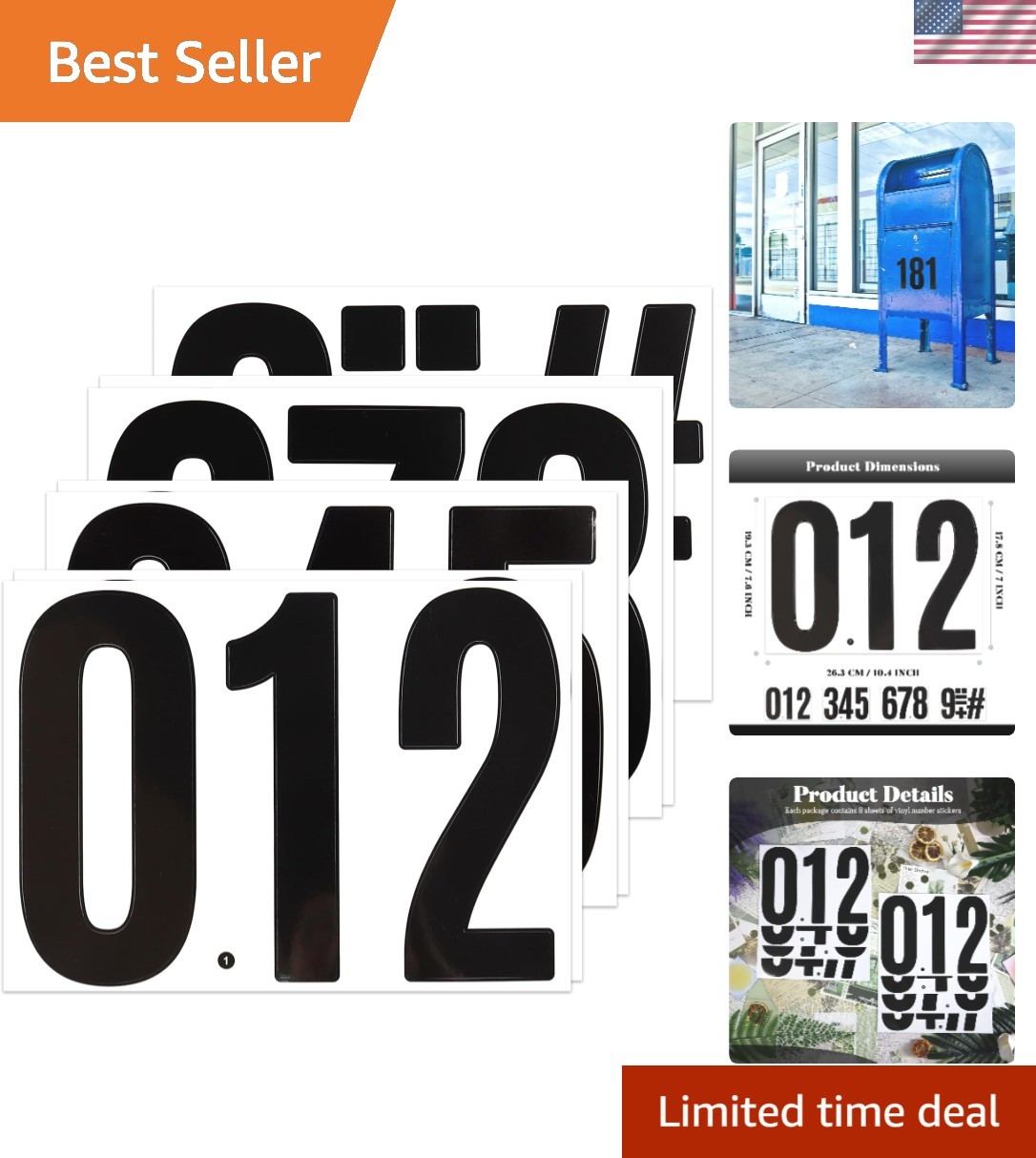 7 Inch Large Number Stickers, 8 Sheets Self-Adhesive Vinyl Number Sticker Decals