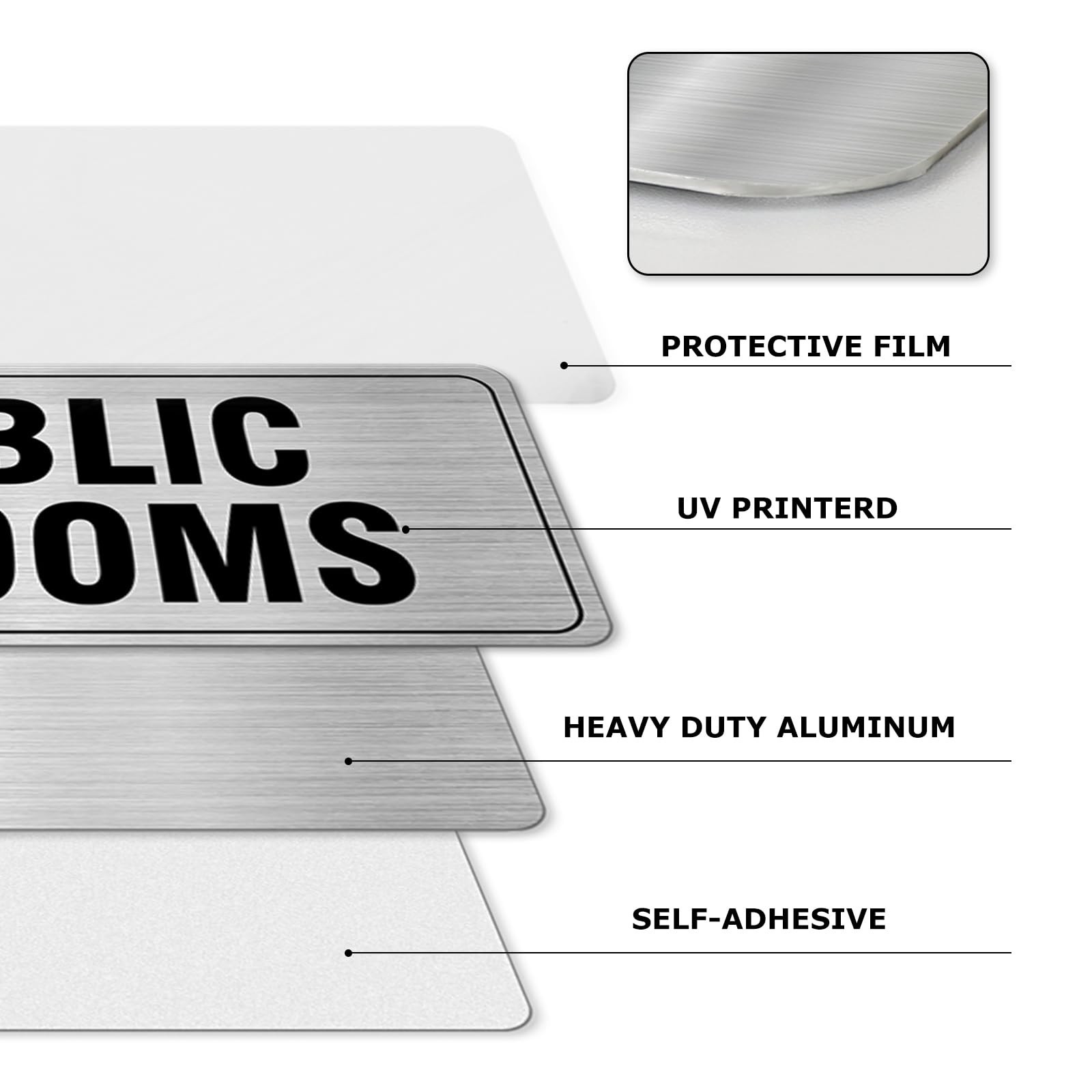 No Public Restrooms Sign Aluminum Silver 9 x 3 Inches Self-Adhesive Waterproo…