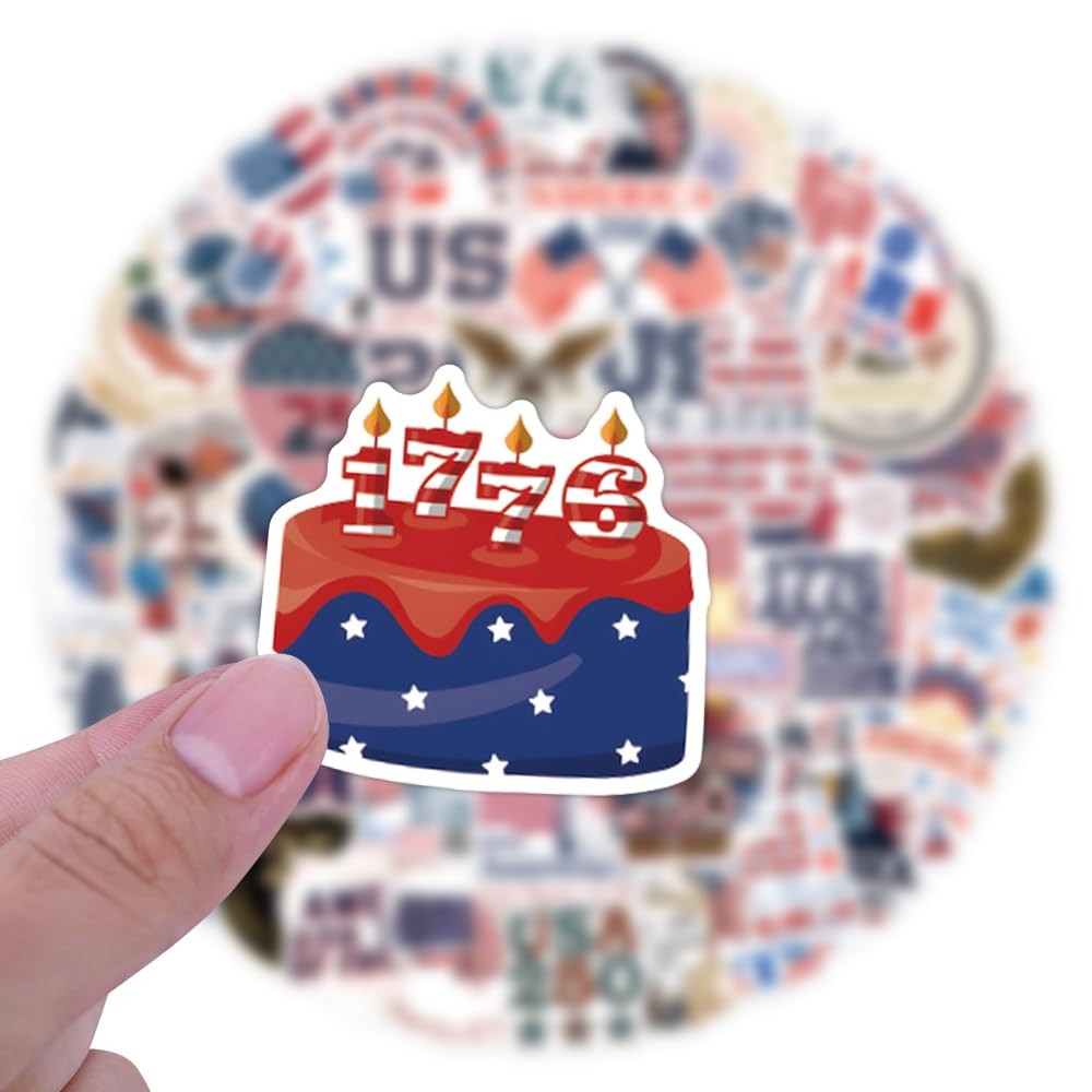 USA 250th Anniversary Stickers 50PCS Patriotic Waterproof Vinyl Decals Set
