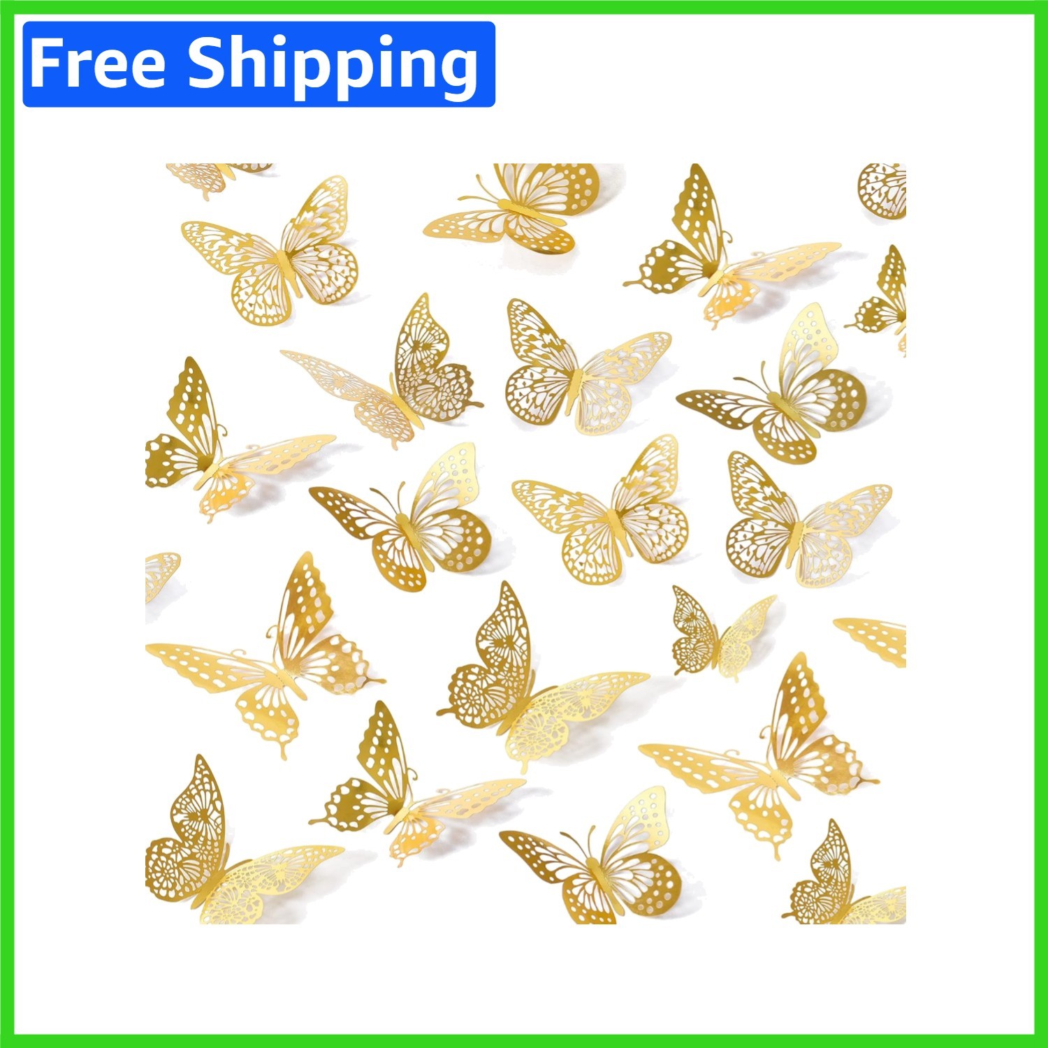 Elegant Gold Butterfly Wall Stickers Set – 48 Pcs for Kids' Rooms & Celebrations
