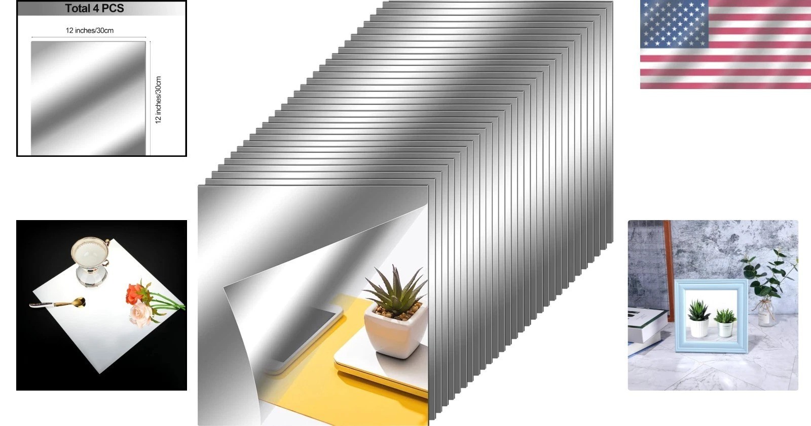 30 Self-Adhesive Flexible Mirrors 12×12" – Modern Wall Decor for Every Room