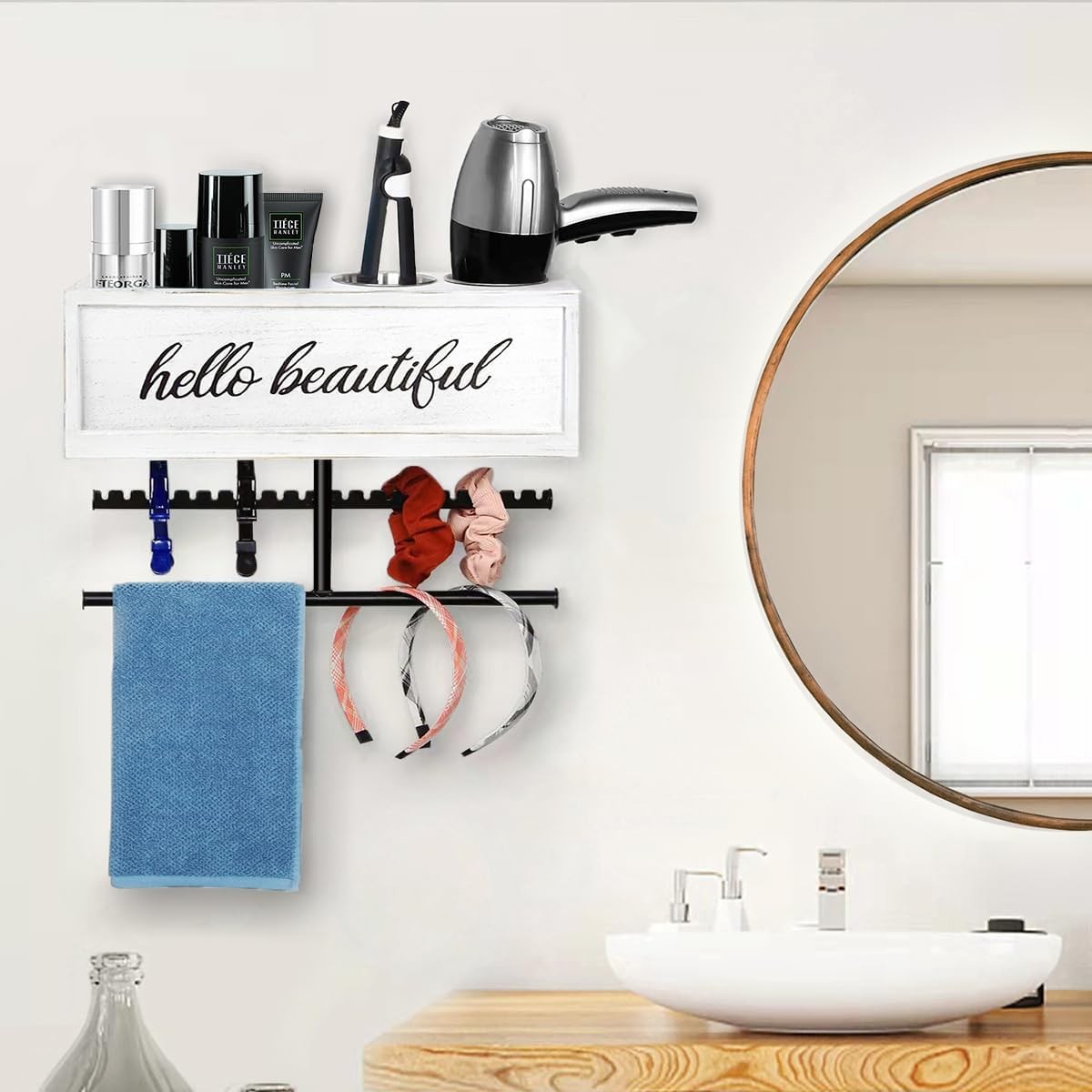 Rustic Hair Dryer Holder Wall Mounted,Hair Styling Tools & Accessories Organizer