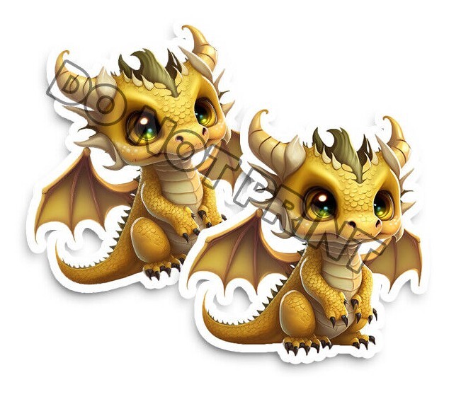 Baby Dragon Stickers Gold Dragons with Bat Wings Die Cut Decals Set of 2 M33026