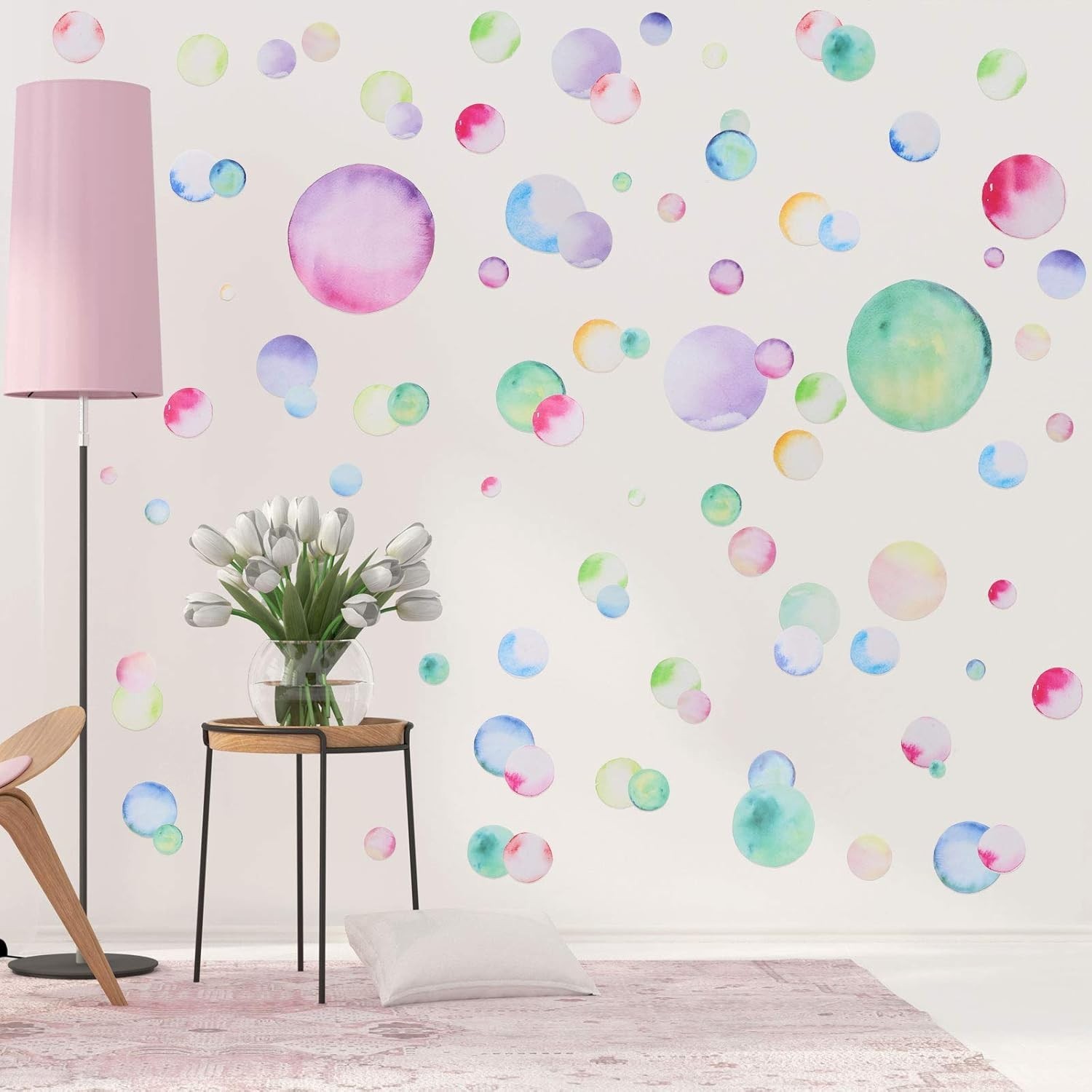 150 Pieces Large Polka Dot Wall Decals Watercolor Dots Wall Stickers Rainbow Col