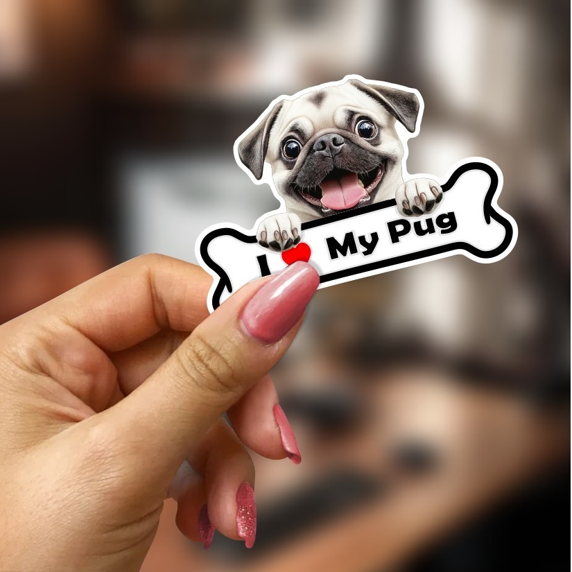 I Love My Pug, Sticker, Peel N' Stick, Different Sizes