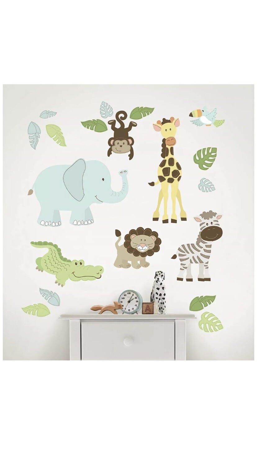 New Safari Buddies Wall Art Kit Peel Stick + Move 20 pc Wall Pops Nip Monkey