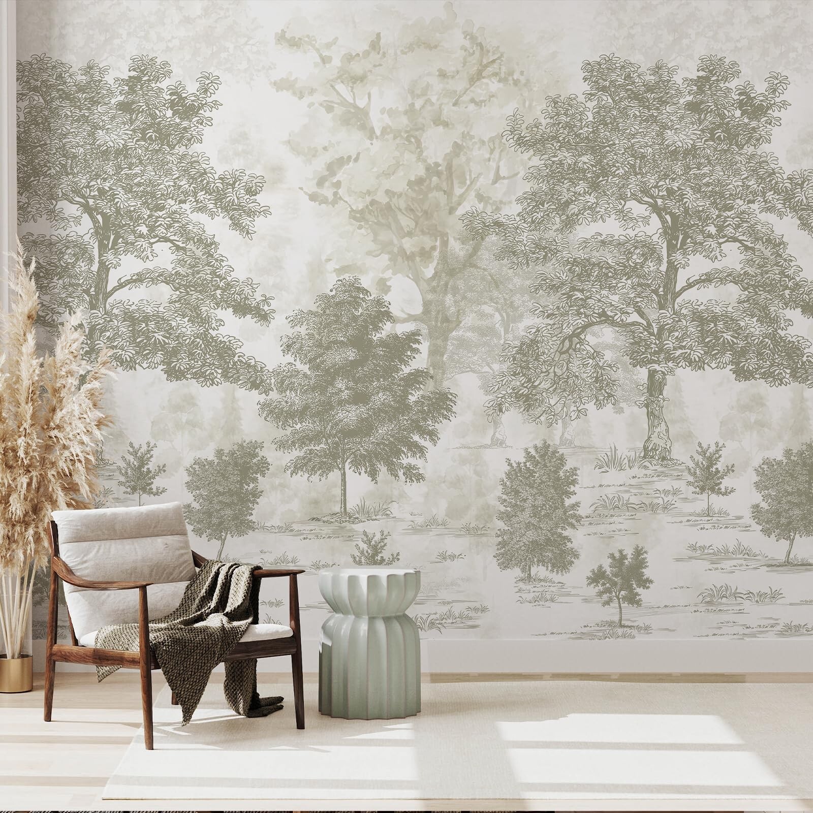 Vintage Forest Wall Mural Peel and Stick 148" W x 98" H Beige Tree Wallpaper …