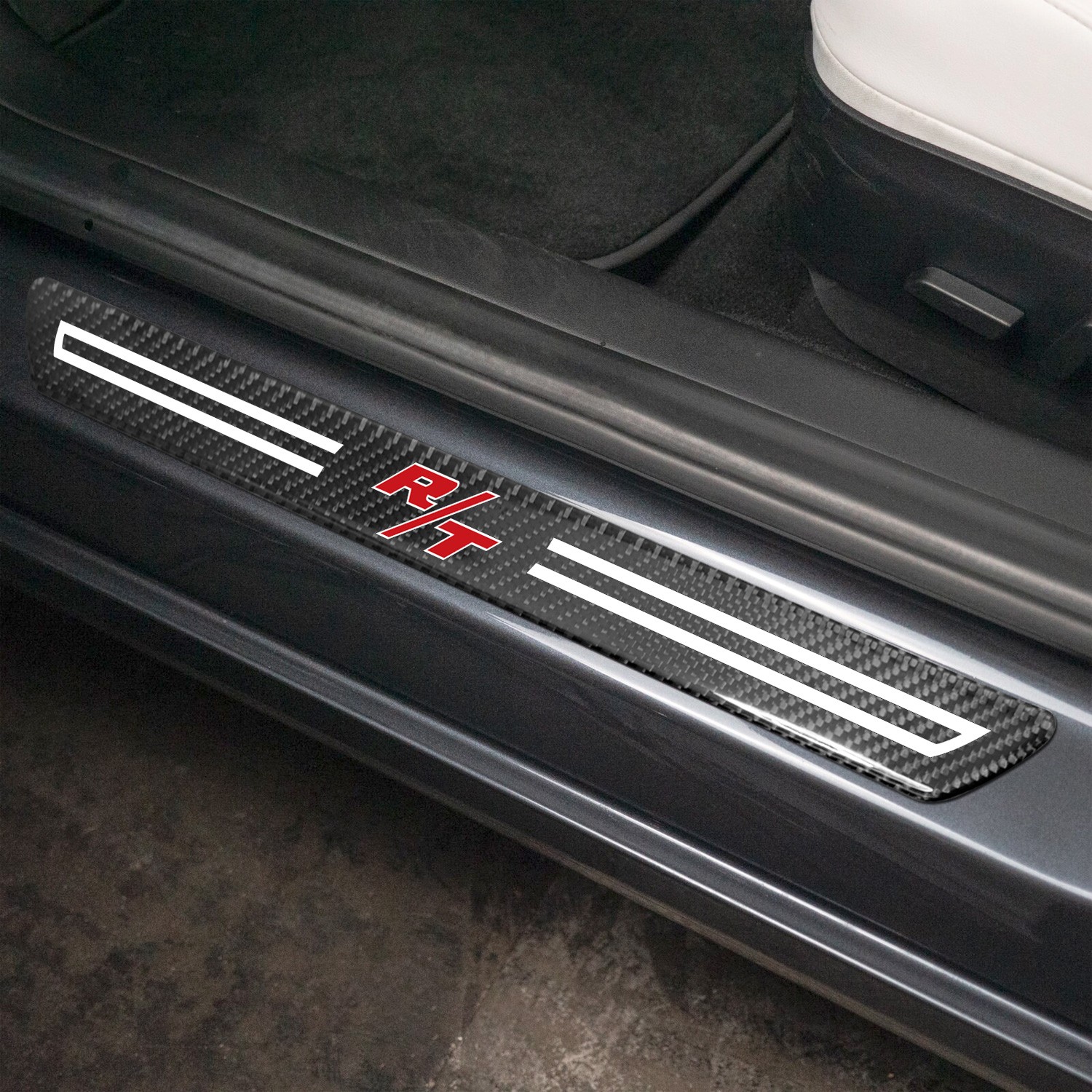 Dodge R/T Logo Real Carbon Fiber 4 Pcs Door Sill Kick Plates