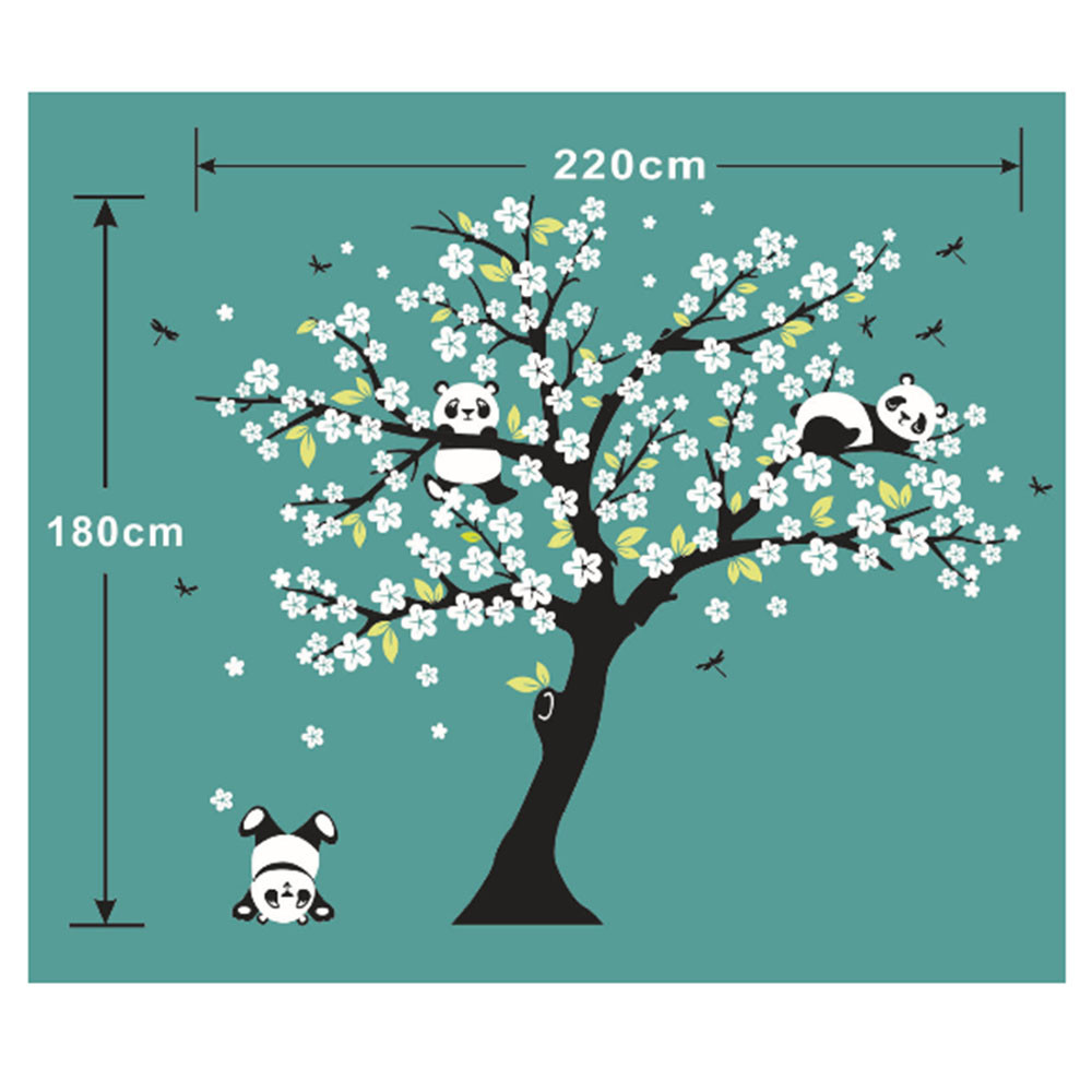 Wall Decal Removable Mural Sticker lovely Panda on flower Tree Wall Decoration