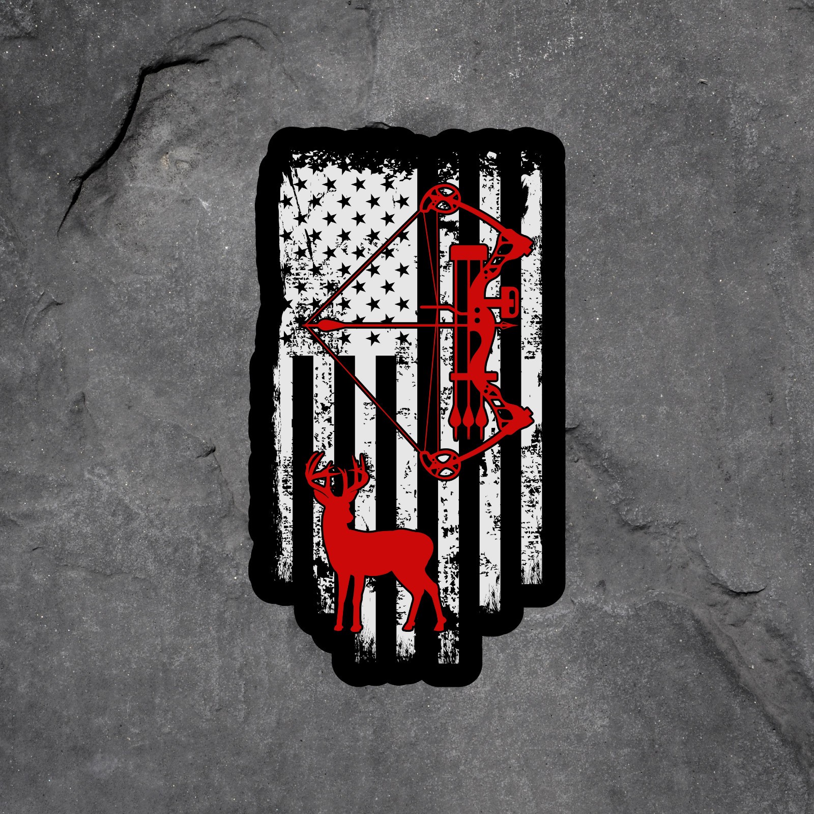 Bowhunting sticker vinyl decal deer compound bow USA flag rustic hunting
