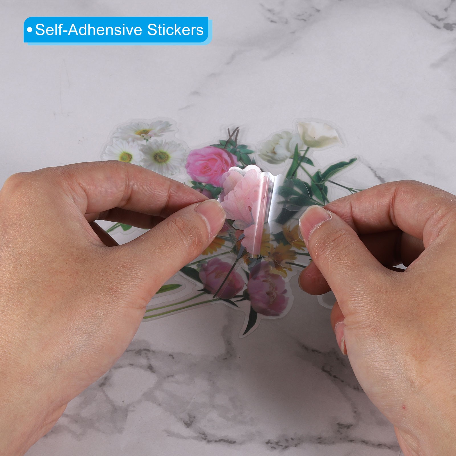 40 Sheet Clear White Daisies Flower PET Sticker Waterproof Flower Decal White