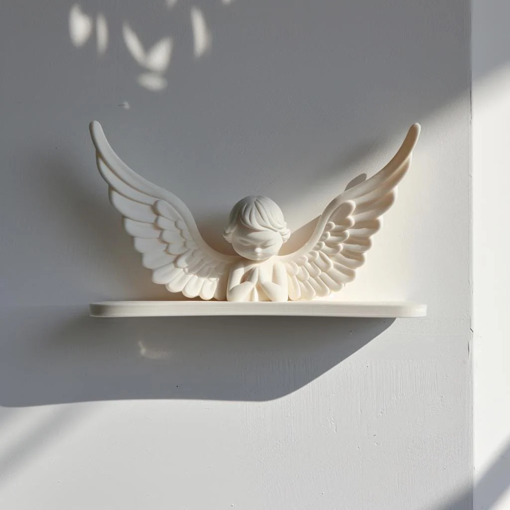 3D Printed Angel Wall Shelf | Modern Minimalist Angel Wings Decor | Unique 3D