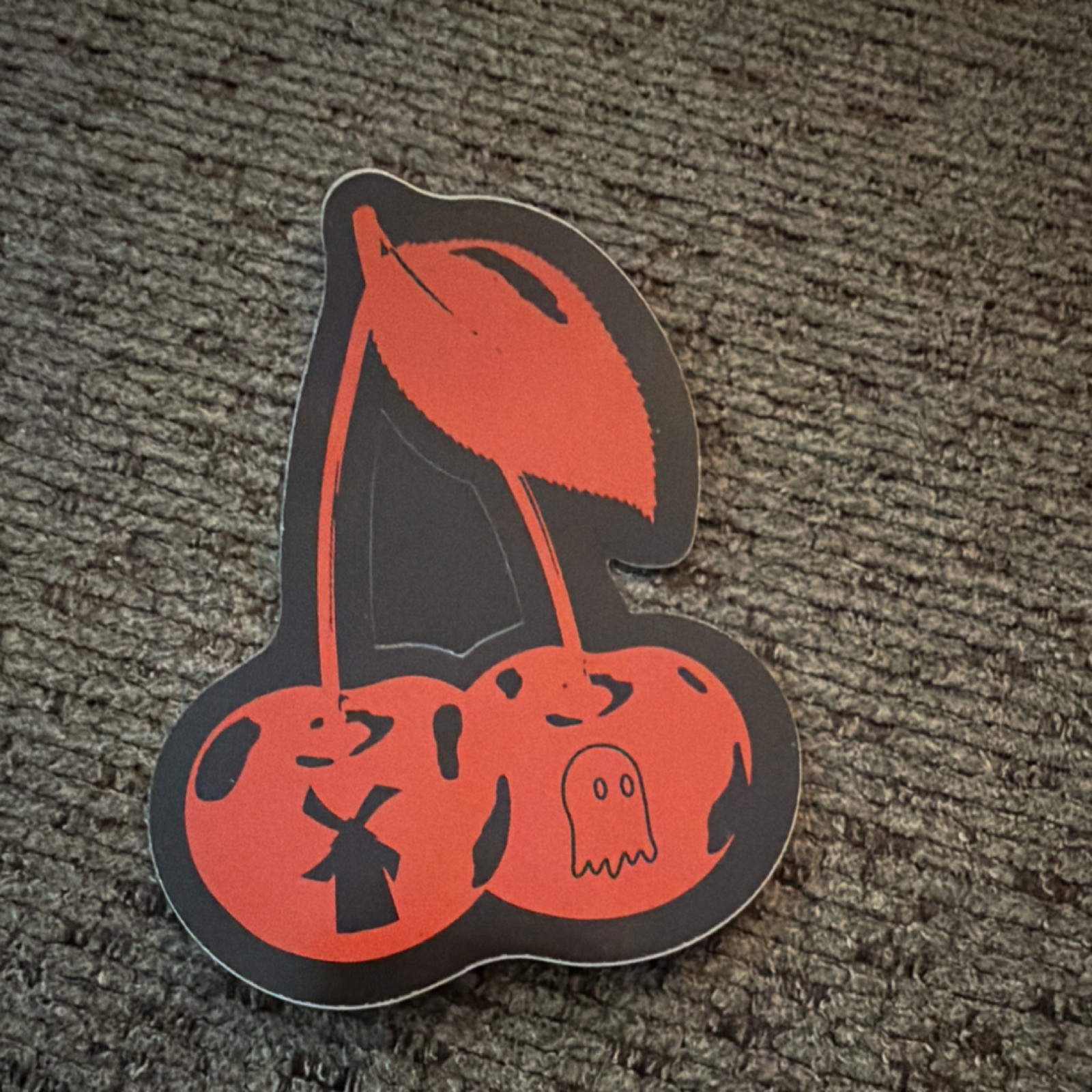 Lonely Ghost Vinyl Sticker Red Black White Cherry Shaped Removable Decorative