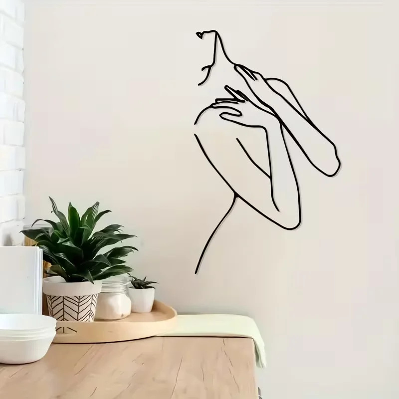 A Minimalist Female Silhouette Wall Sticker Black Artistic Line Carving Modern