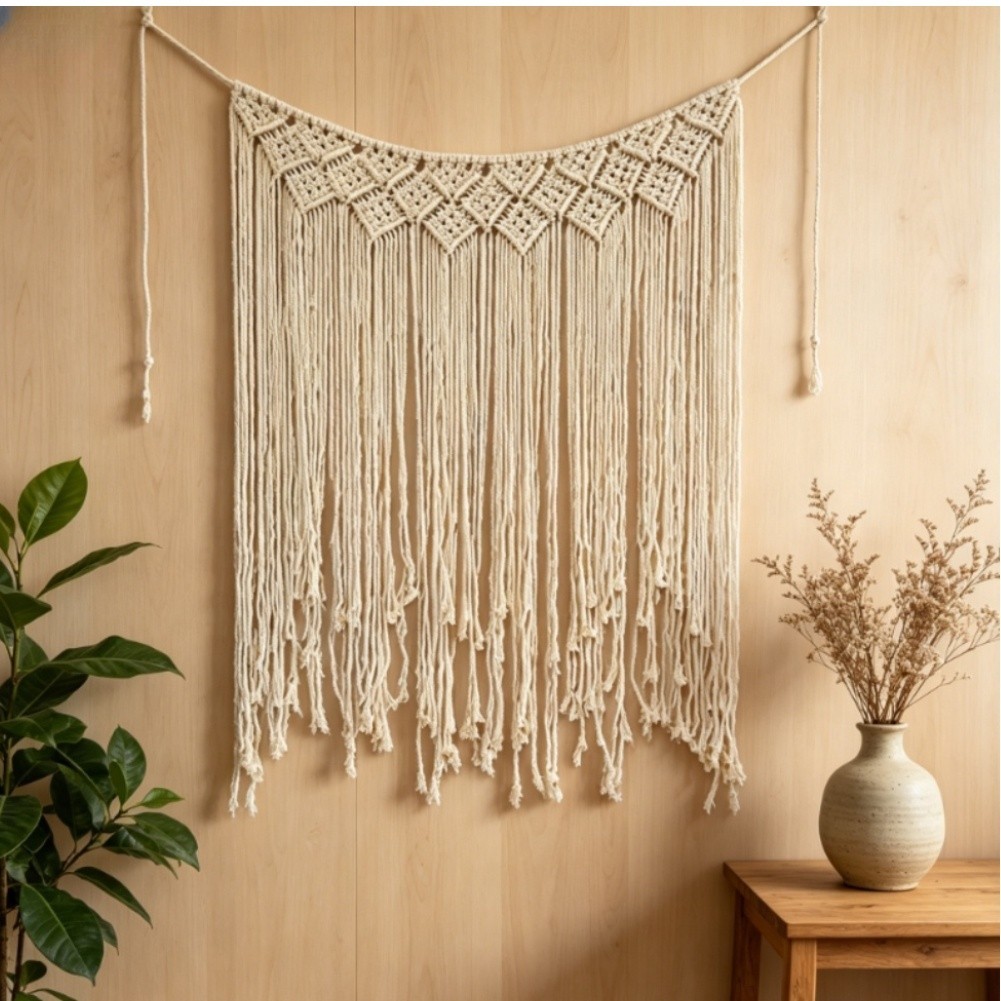 Wall Tapestry Cotton Bohemian Handwoven for Living Room Bedroom 100x115cm